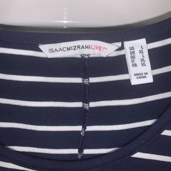 NWOT Isaac Mizrahi Live! Lg Blue/White Striped Cold Shoulder Maxi Dress Hi - Low - Picture 4 of 9